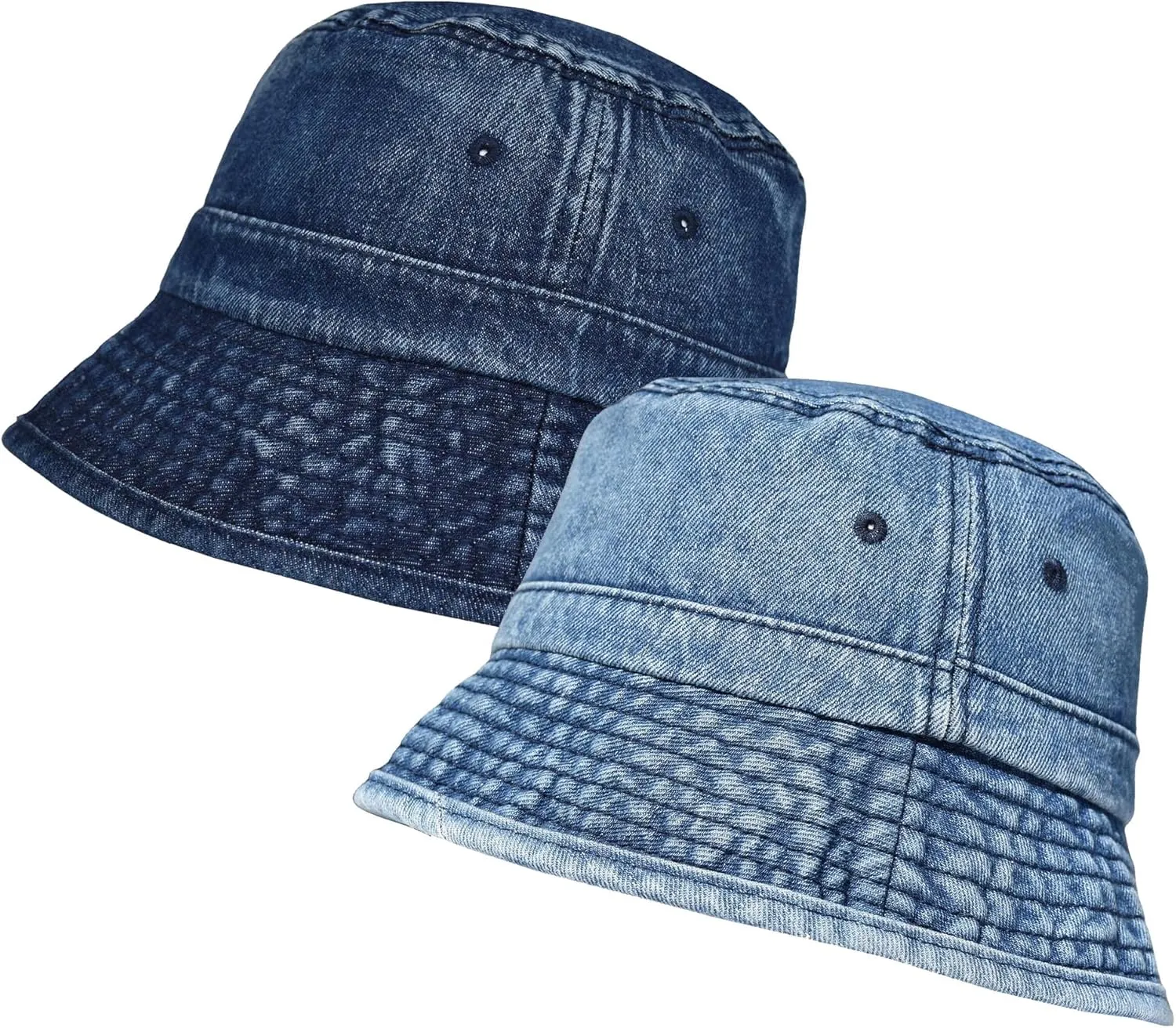 TSSGBL 2 Pack Cotton Denim Bucket Hats Vintage Washed Packable Summer Trendy Beach Travel Sun Caps for Women Men