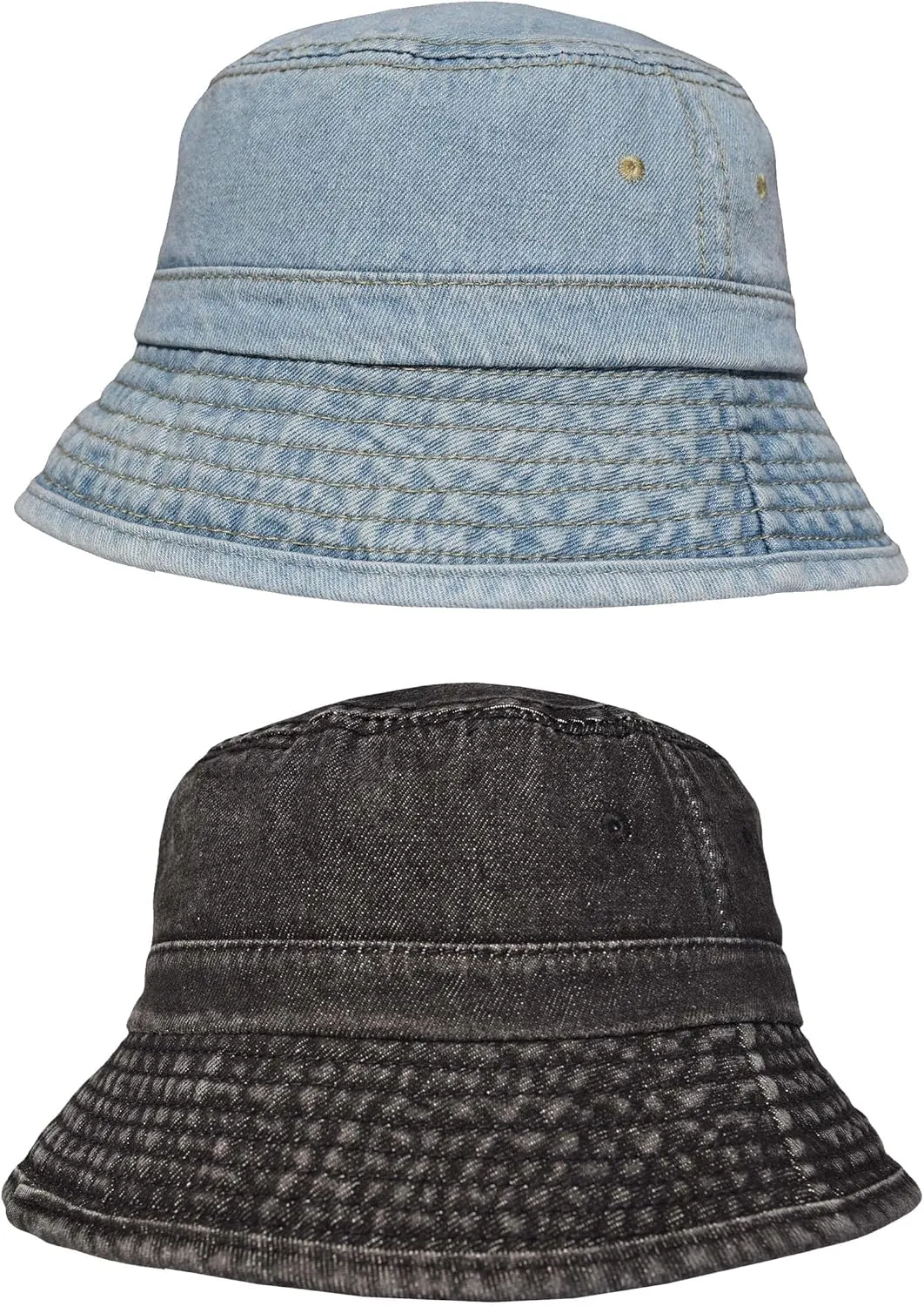 TSSGBL 2 Pack Cotton Denim Bucket Hats Vintage Washed Packable Summer Trendy Beach Travel Sun Caps for Women Men