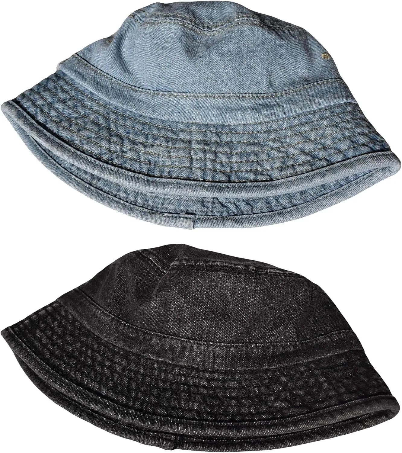 TSSGBL 2 Pack Cotton Denim Bucket Hats Vintage Washed Packable Summer Trendy Beach Travel Sun Caps for Women Men
