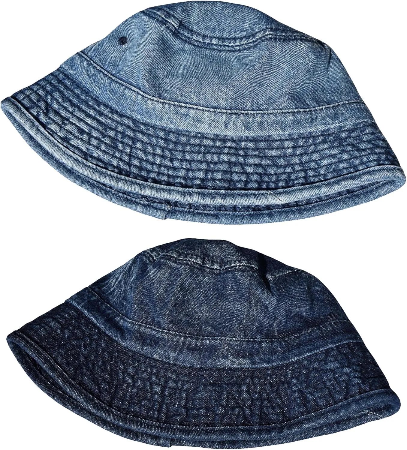 TSSGBL 2 Pack Cotton Denim Bucket Hats Vintage Washed Packable Summer Trendy Beach Travel Sun Caps for Women Men