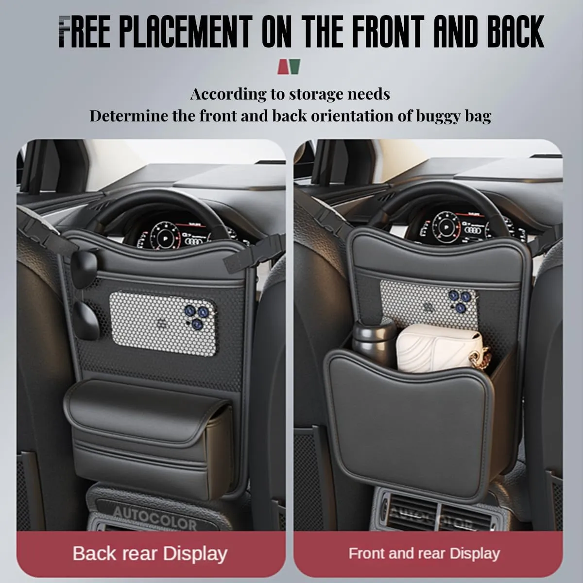 Tumecos Car Armrest Box Storage Leather Auto Middle Seat Hanging Handbag Bag Multifunctional Central Control Tissue Box Organizer（Gray1）