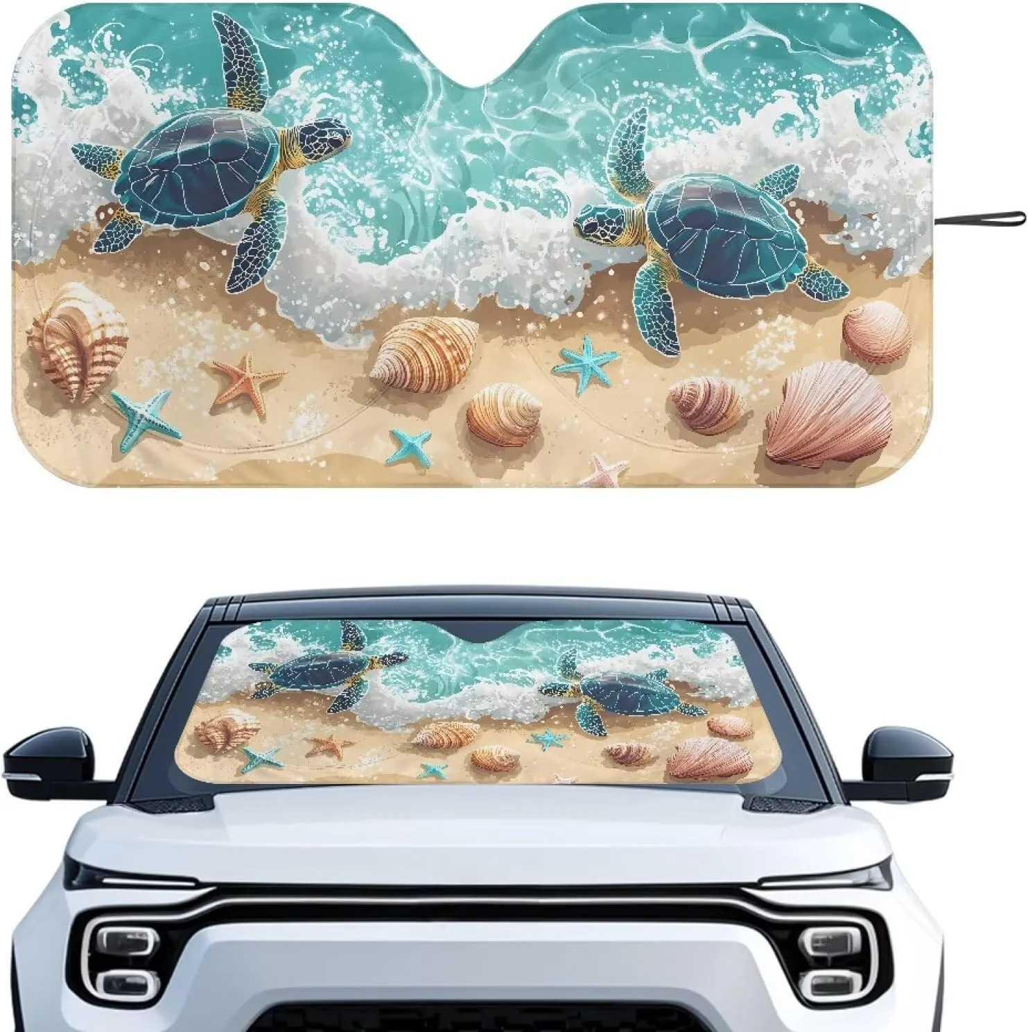 Tuoxiukan Sea Turtle Vehicle Windshield Sun Shade Foldable Automotive Window Sun Blocker Car Accessories Sun Heat UV Rays Visor Protector Protection for Universal Cars SUV Truck