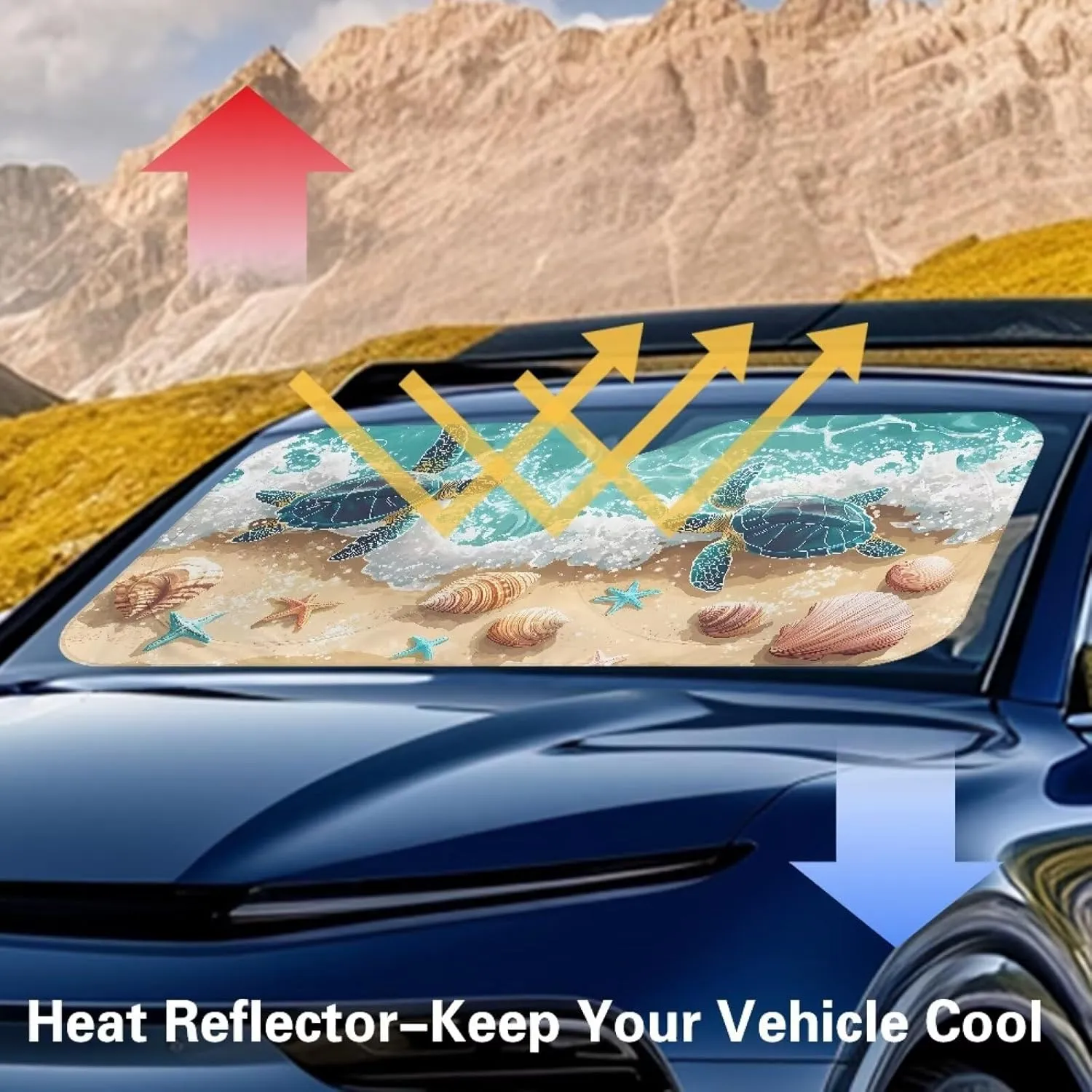 Tuoxiukan Sea Turtle Vehicle Windshield Sun Shade Foldable Automotive Window Sun Blocker Car Accessories Sun Heat UV Rays Visor Protector Protection for Universal Cars SUV Truck