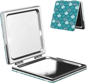 Turquoise Glitter Fish Mermaid Scales Women Small Makeup Mirror Portable Pocket Cosmetic Mirror for Travel