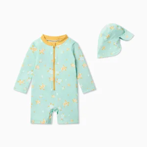 Turtle Sun Safe Suit & Swim Hat Set