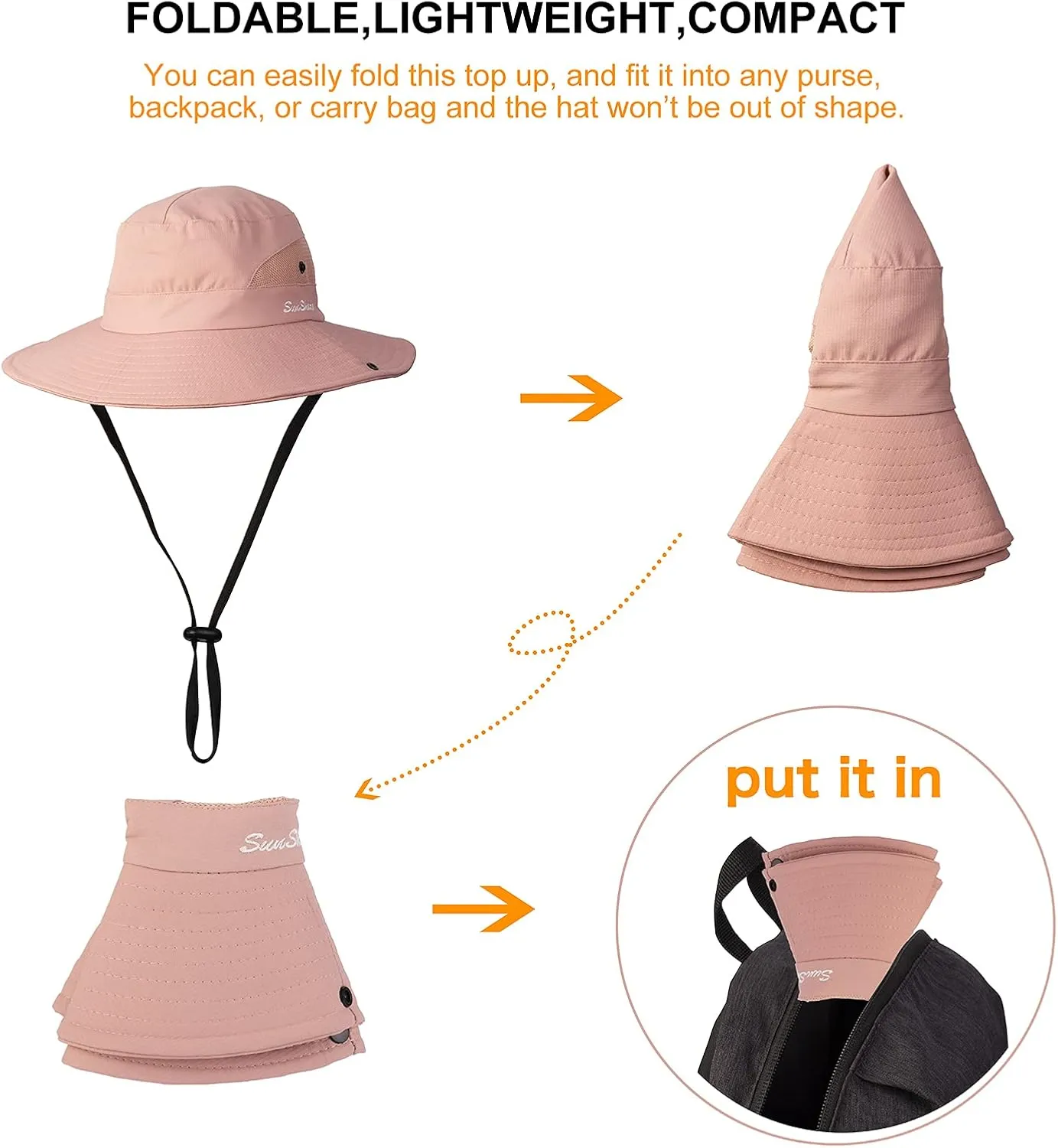 Tutuko Womens Wide Brim Sun Hats Foldable UV Protection Beach Bucket Hats Ponytail Mesh Fishing Hat