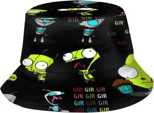 Unisex Bucket Hat Invader Anime Zim Fisherman Cap for Men Women Packable Sun Hat Outdoor Summer Travel Hiking Caps Black