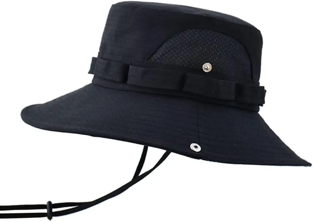 Unisex Summer Sun Visor Bucket Hat Cotton Wide Brim Breathable Sun Hat Outdoor Foldable Mesh Panama Boonie Cap