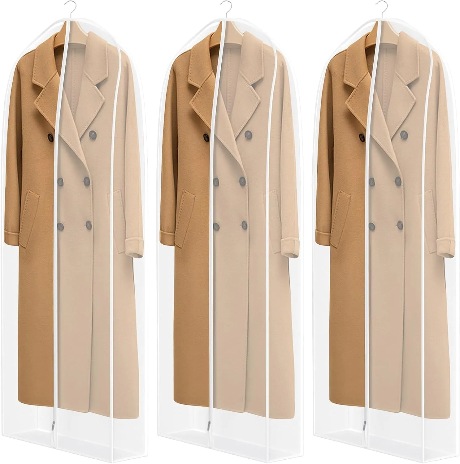 Univivi 60" Non-Smell Organza Dress Garment Bag with 7" Wide Gussted, Protect Your Clothing from Dust and Wrinkle, Set of 3