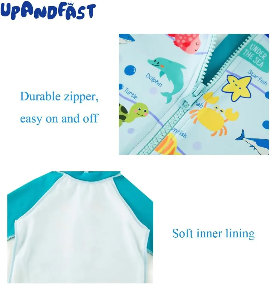 upandfast Baby/Toddler Swimsuit UPF 50  Sun Protection One Piece Zipper Bathing Suit with Sun Hat Infant Beach Swimwear