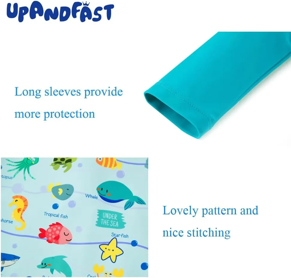 upandfast Baby/Toddler Swimsuit UPF 50  Sun Protection One Piece Zipper Bathing Suit with Sun Hat Infant Beach Swimwear