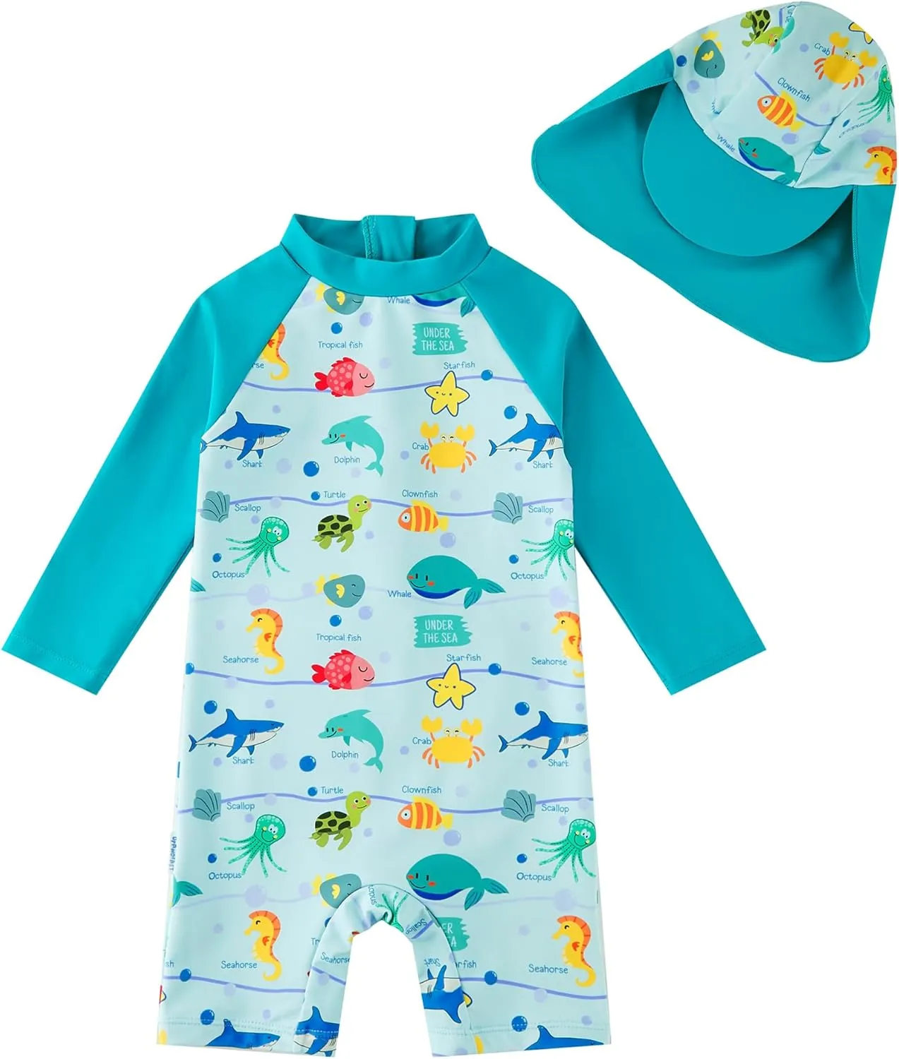 upandfast Baby/Toddler Swimsuit UPF 50  Sun Protection One Piece Zipper Bathing Suit with Sun Hat Infant Beach Swimwear