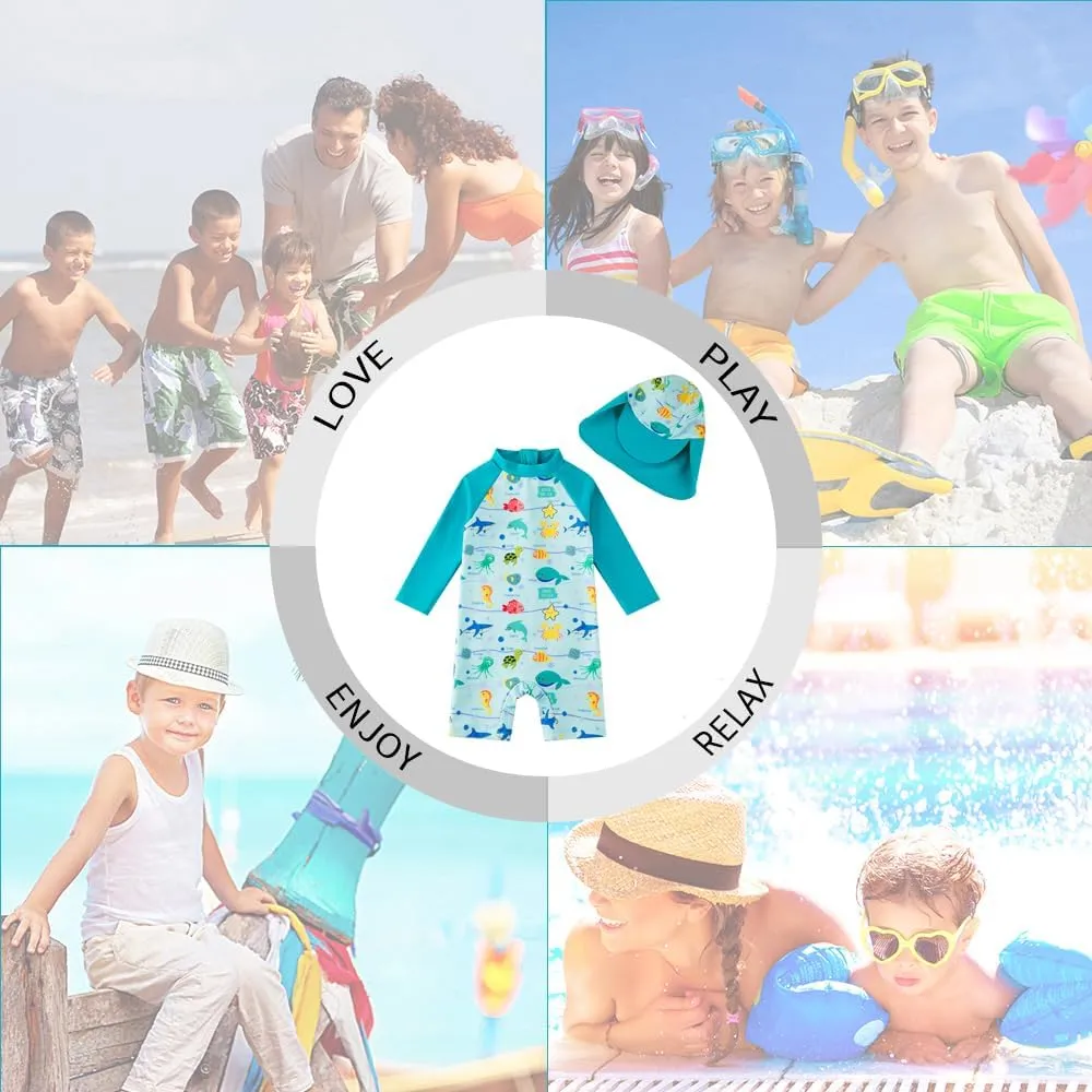 upandfast Baby/Toddler Swimsuit UPF 50  Sun Protection One Piece Zipper Bathing Suit with Sun Hat Infant Beach Swimwear