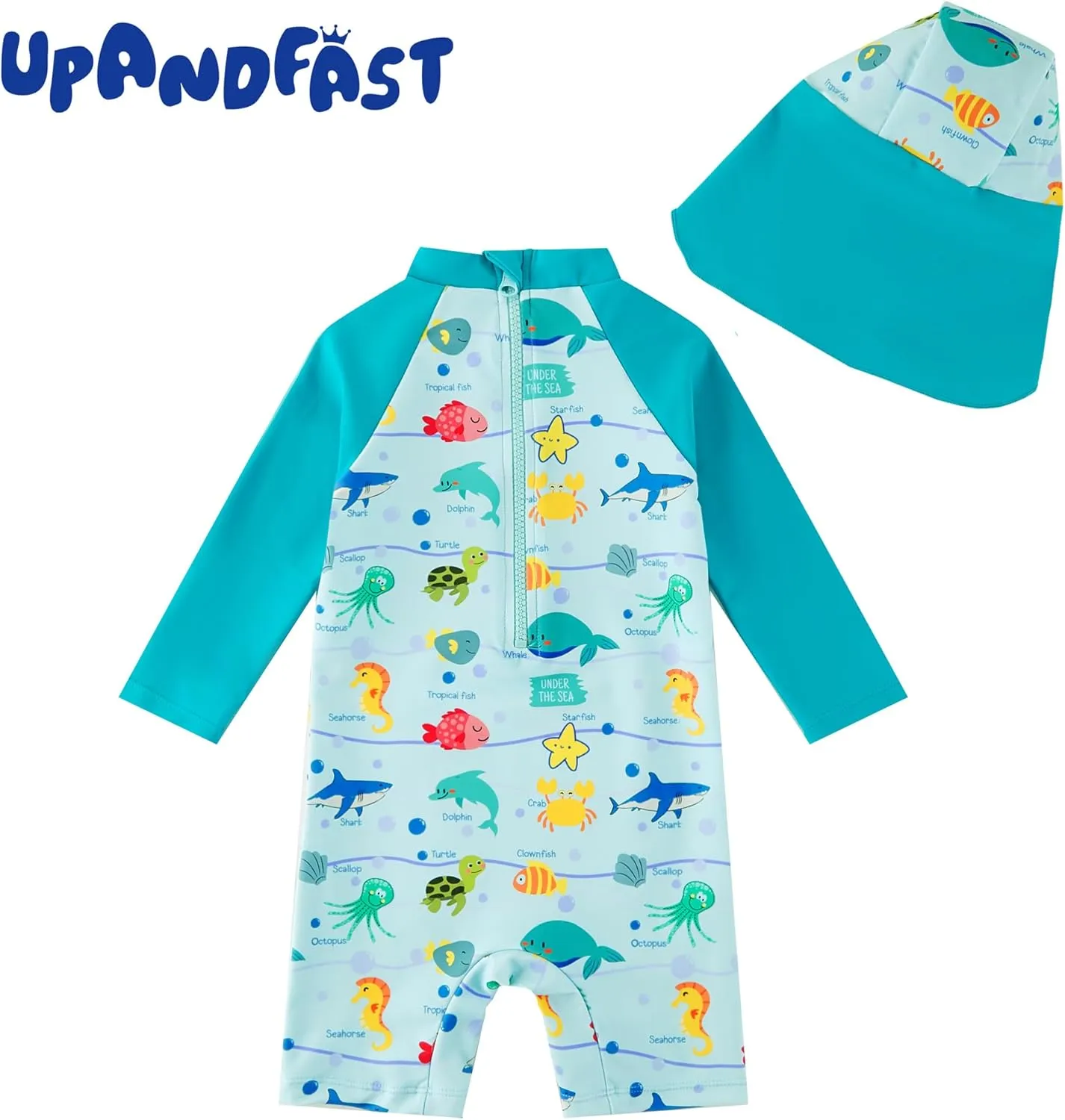 upandfast Baby/Toddler Swimsuit UPF 50  Sun Protection One Piece Zipper Bathing Suit with Sun Hat Infant Beach Swimwear