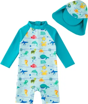 upandfast Baby/Toddler Swimsuit UPF 50  Sun Protection One Piece Zipper Bathing Suit with Sun Hat Infant Beach Swimwear