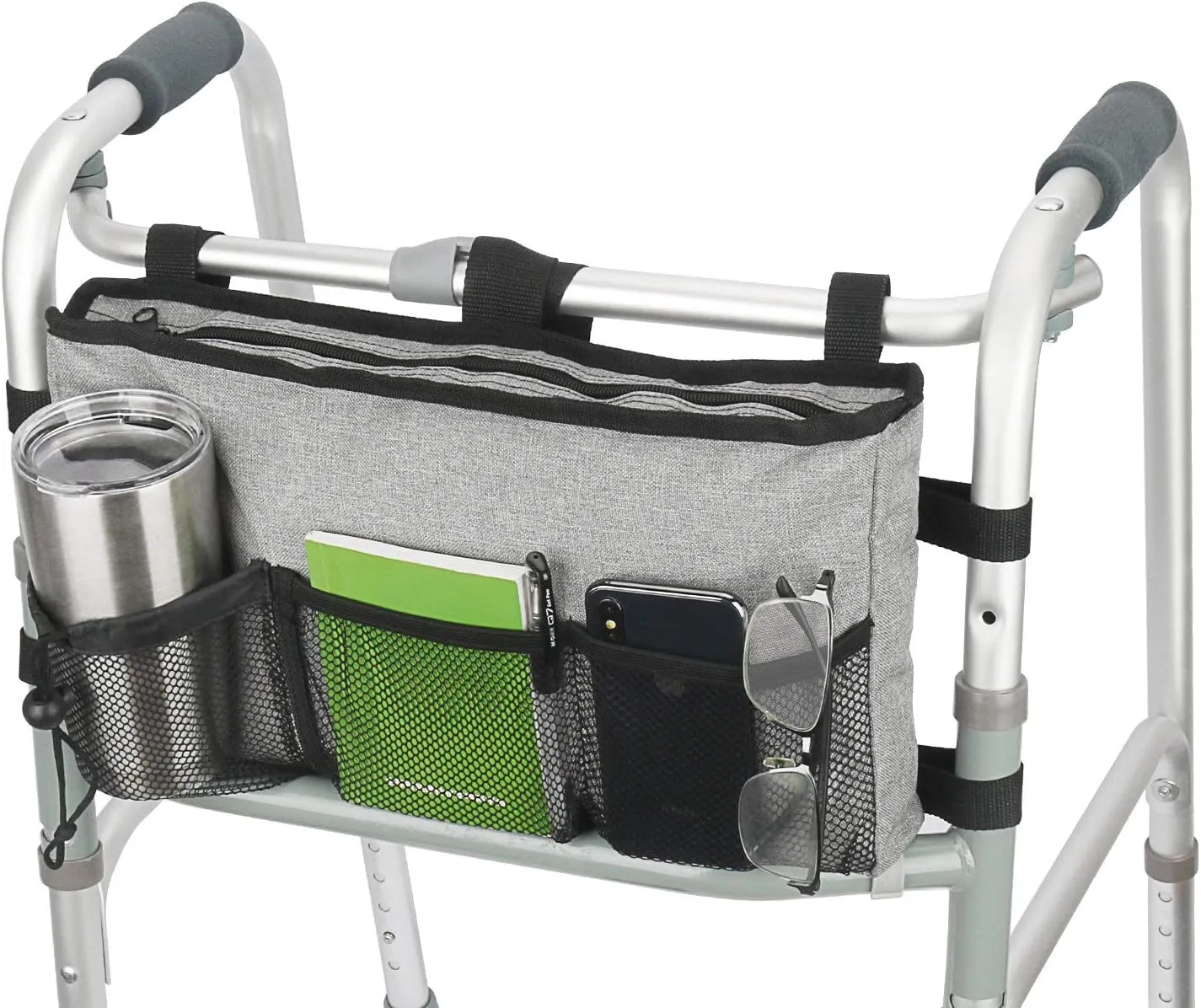 Update Walker Bag Hand Free Storage Bag Walker Attachment Handicap Basket Pouch for Rollator, Wheelchair, Folding Walkers (Grey)