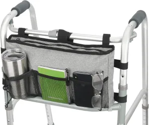 Update Walker Bag Hand Free Storage Bag Walker Attachment Handicap Basket Pouch for Rollator, Wheelchair, Folding Walkers (Grey)