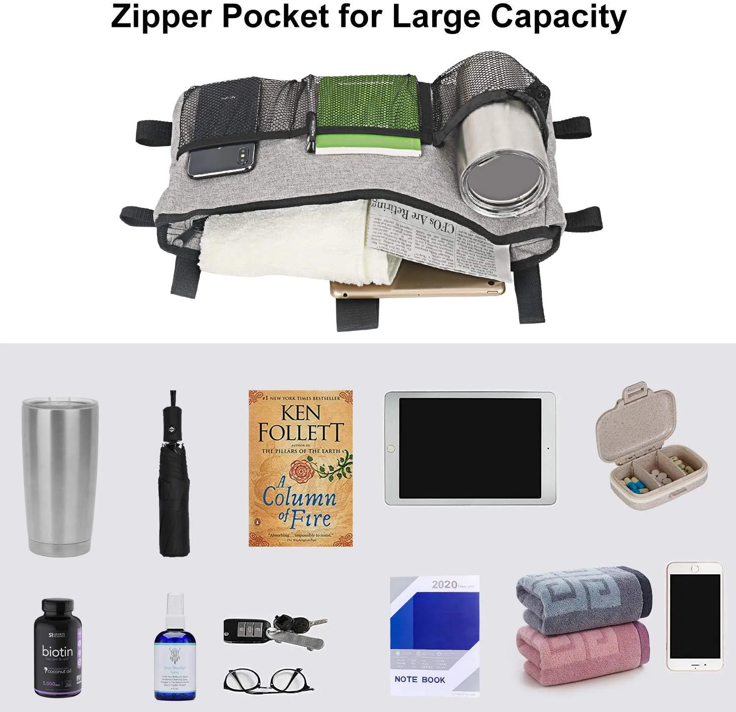 Update Walker Bag Hand Free Storage Bag Walker Attachment Handicap Basket Pouch for Rollator, Wheelchair, Folding Walkers (Grey)