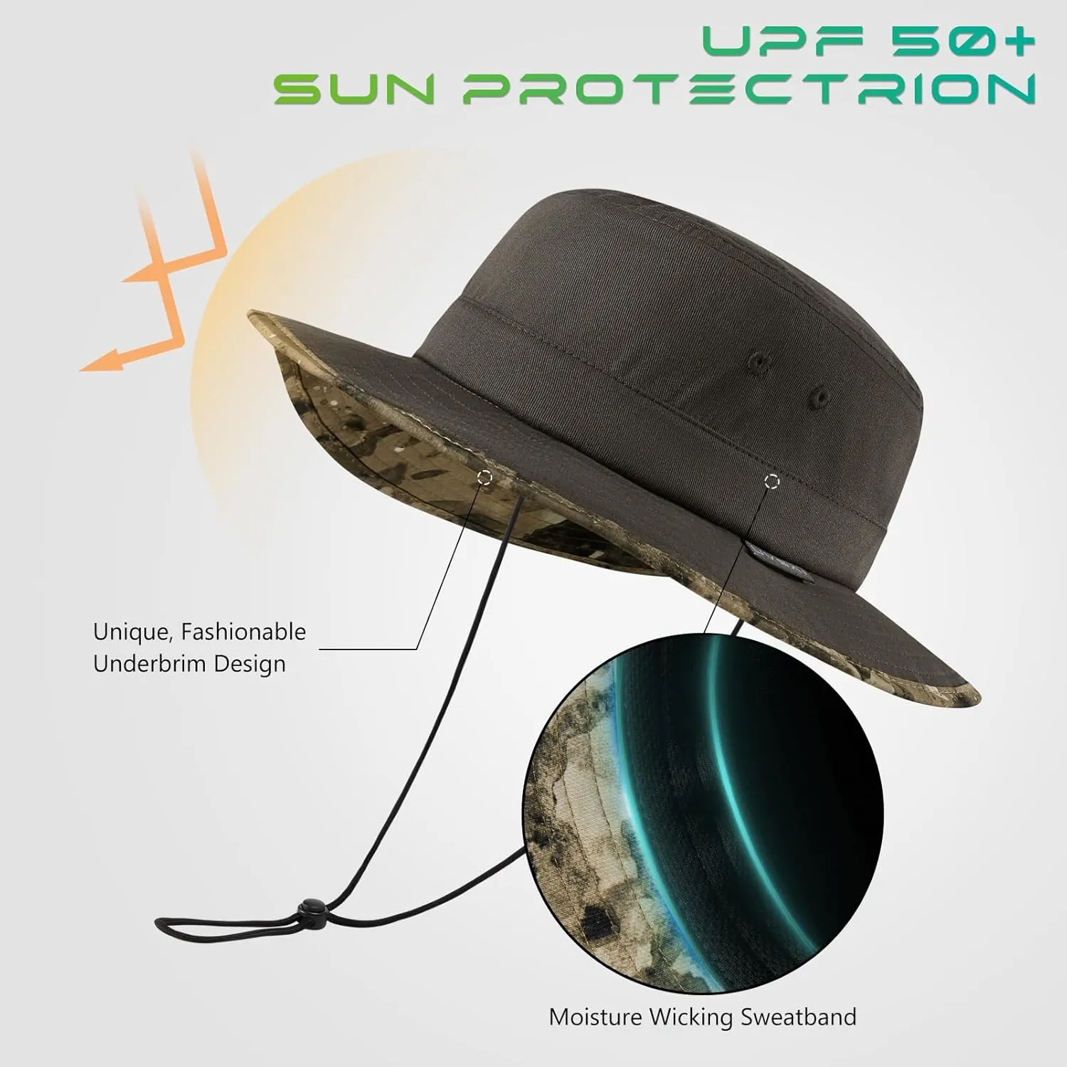UPF 50  Foldable Sun Hat Patterned Under Brim Bucket Hats for Summer Hiking Fishing Beach Safari Men Women