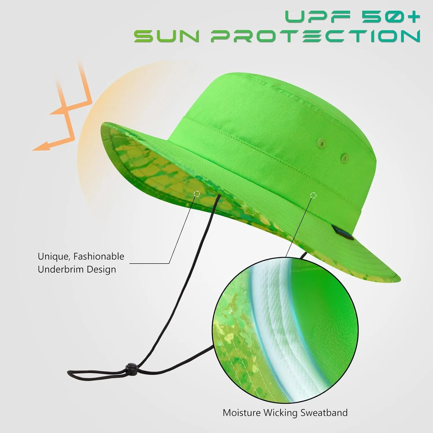 UPF 50  Foldable Sun Hat Patterned Under Brim Bucket Hats for Summer Hiking Fishing Beach Safari Men Women
