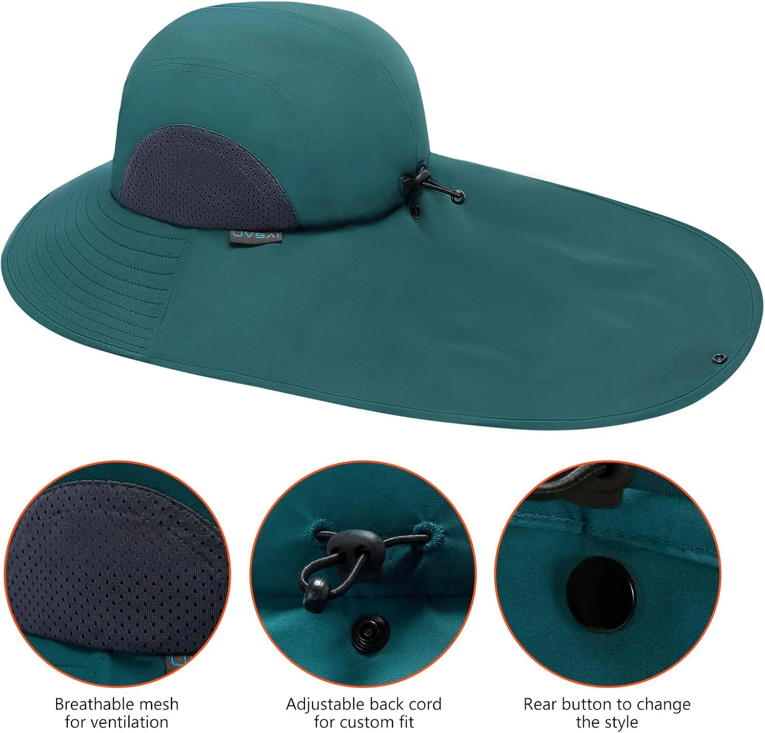 UPF 50  Foldable Sun Hats Wide Brim with Large Neck Flap for Men Women UV Protection Gardening Fishing Beach Hat