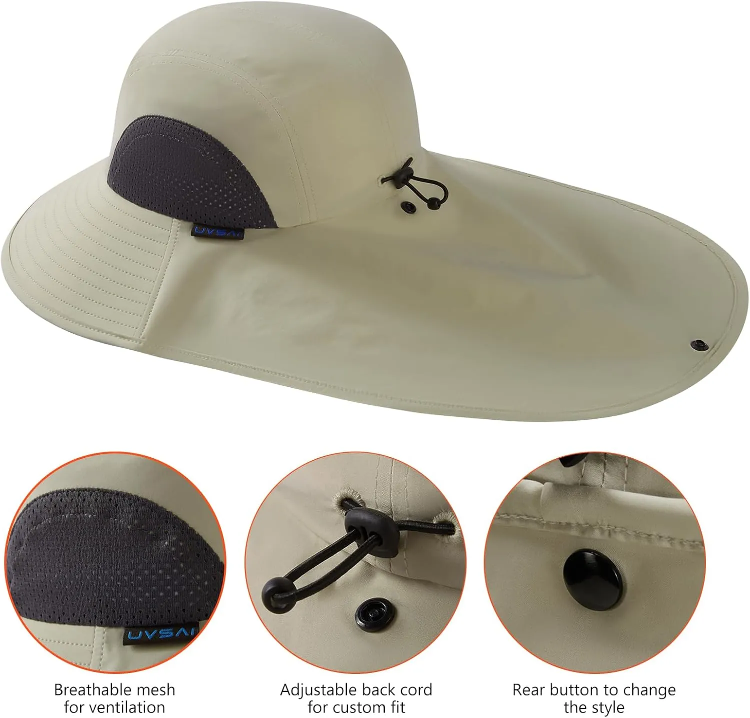 UPF 50  Foldable Sun Hats Wide Brim with Large Neck Flap for Men Women UV Protection Gardening Fishing Beach Hat