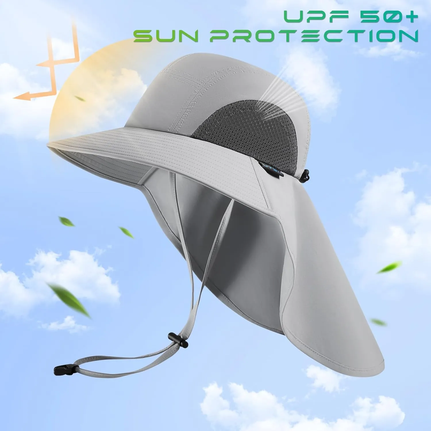 UPF 50  Foldable Sun Hats Wide Brim with Large Neck Flap for Men Women UV Protection Gardening Fishing Beach Hat