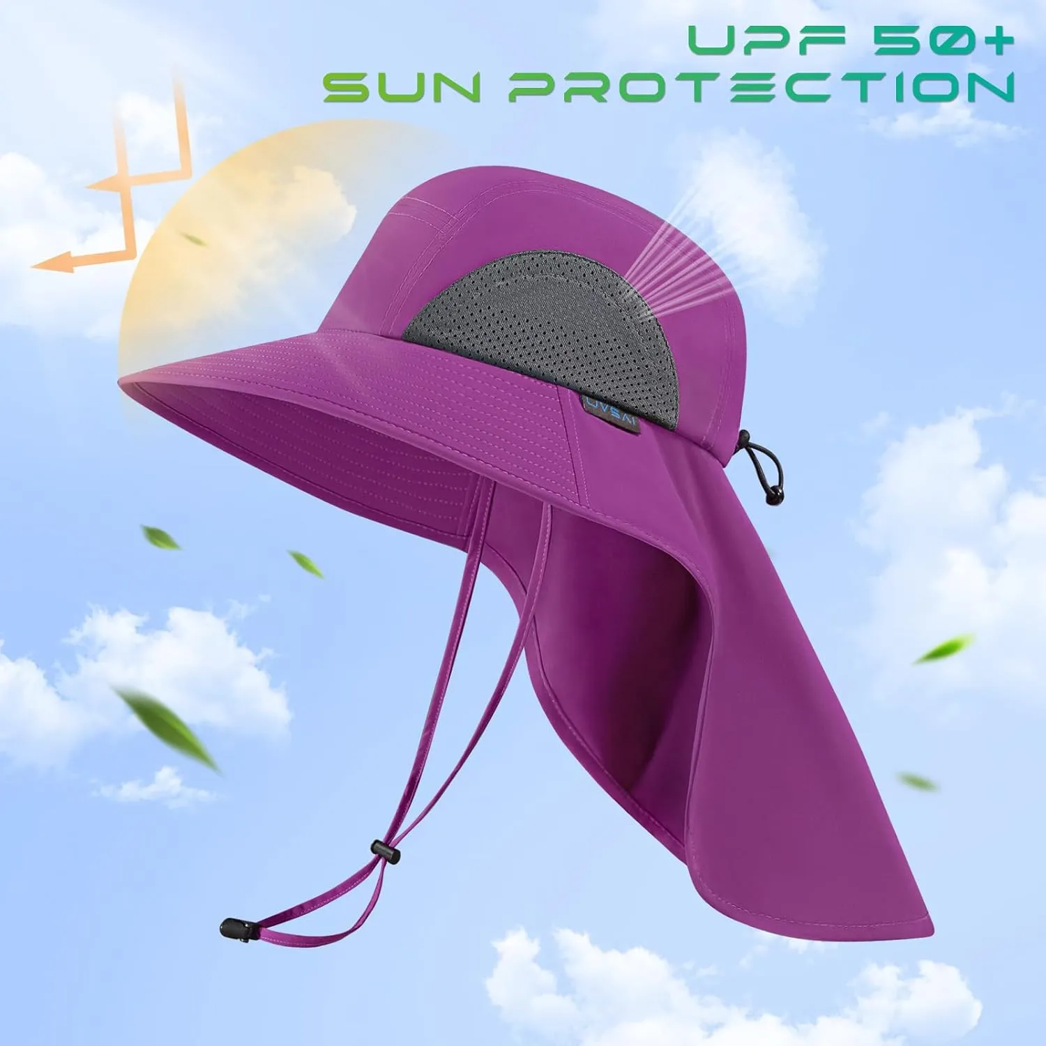 UPF 50  Foldable Sun Hats Wide Brim with Large Neck Flap for Men Women UV Protection Gardening Fishing Beach Hat