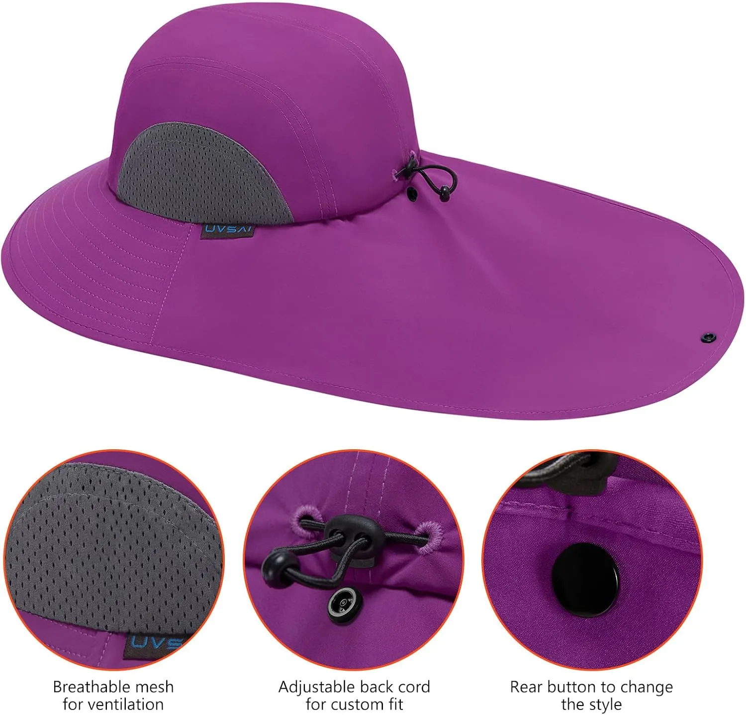 UPF 50  Foldable Sun Hats Wide Brim with Large Neck Flap for Men Women UV Protection Gardening Fishing Beach Hat