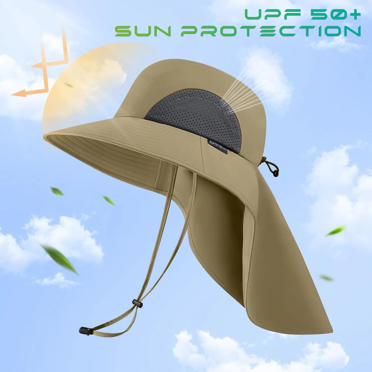 UPF 50  Foldable Sun Hats Wide Brim with Large Neck Flap for Men Women UV Protection Gardening Fishing Beach Hat