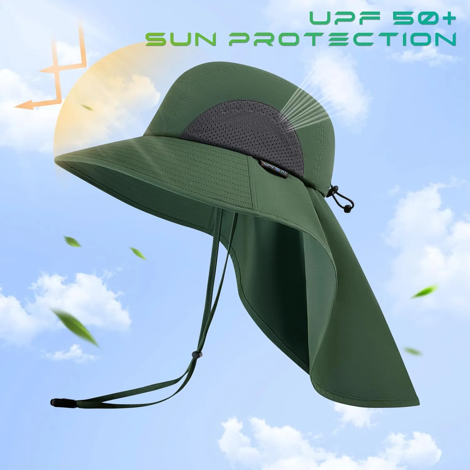 UPF 50  Foldable Sun Hats Wide Brim with Large Neck Flap for Men Women UV Protection Gardening Fishing Beach Hat