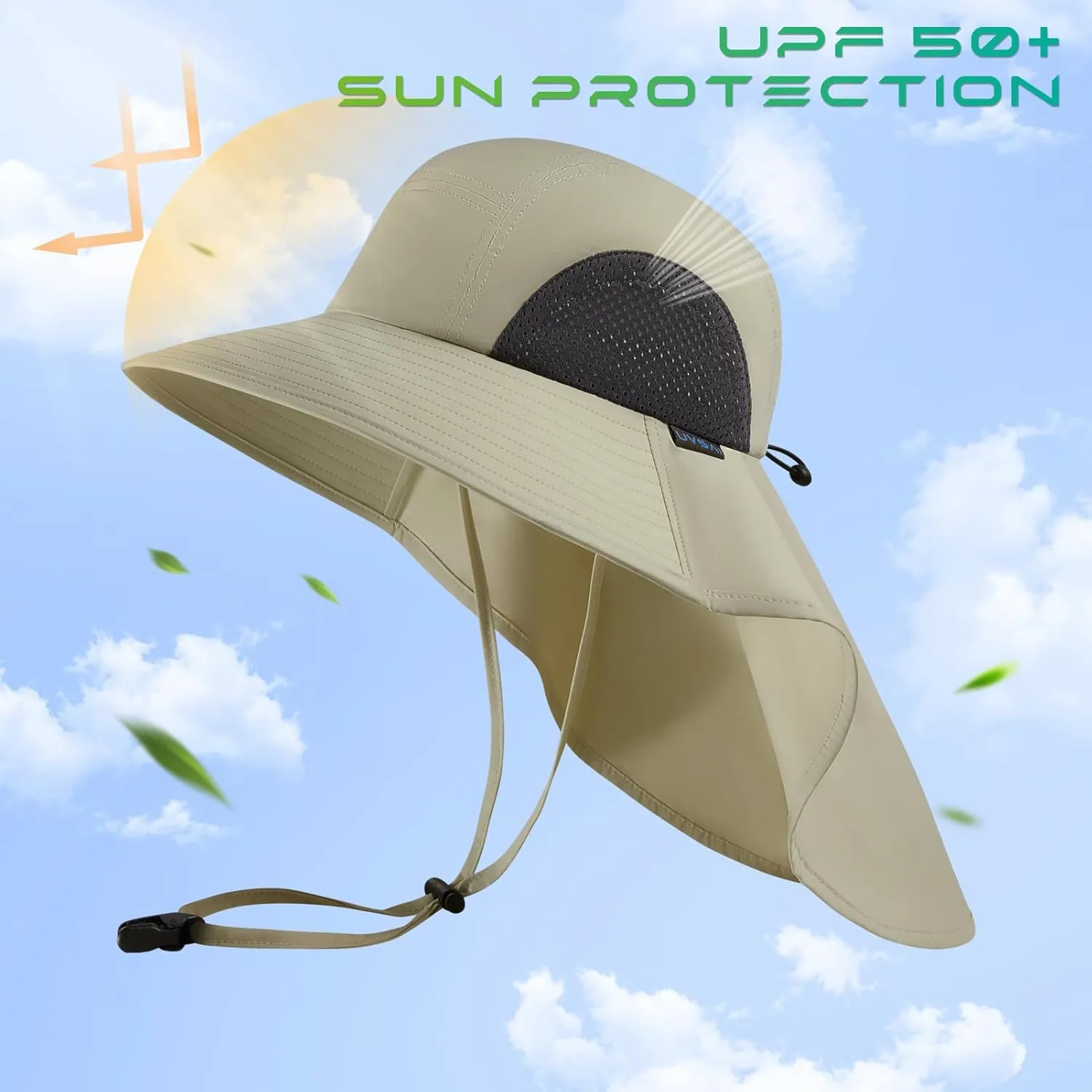 UPF 50  Foldable Sun Hats Wide Brim with Large Neck Flap for Men Women UV Protection Gardening Fishing Beach Hat