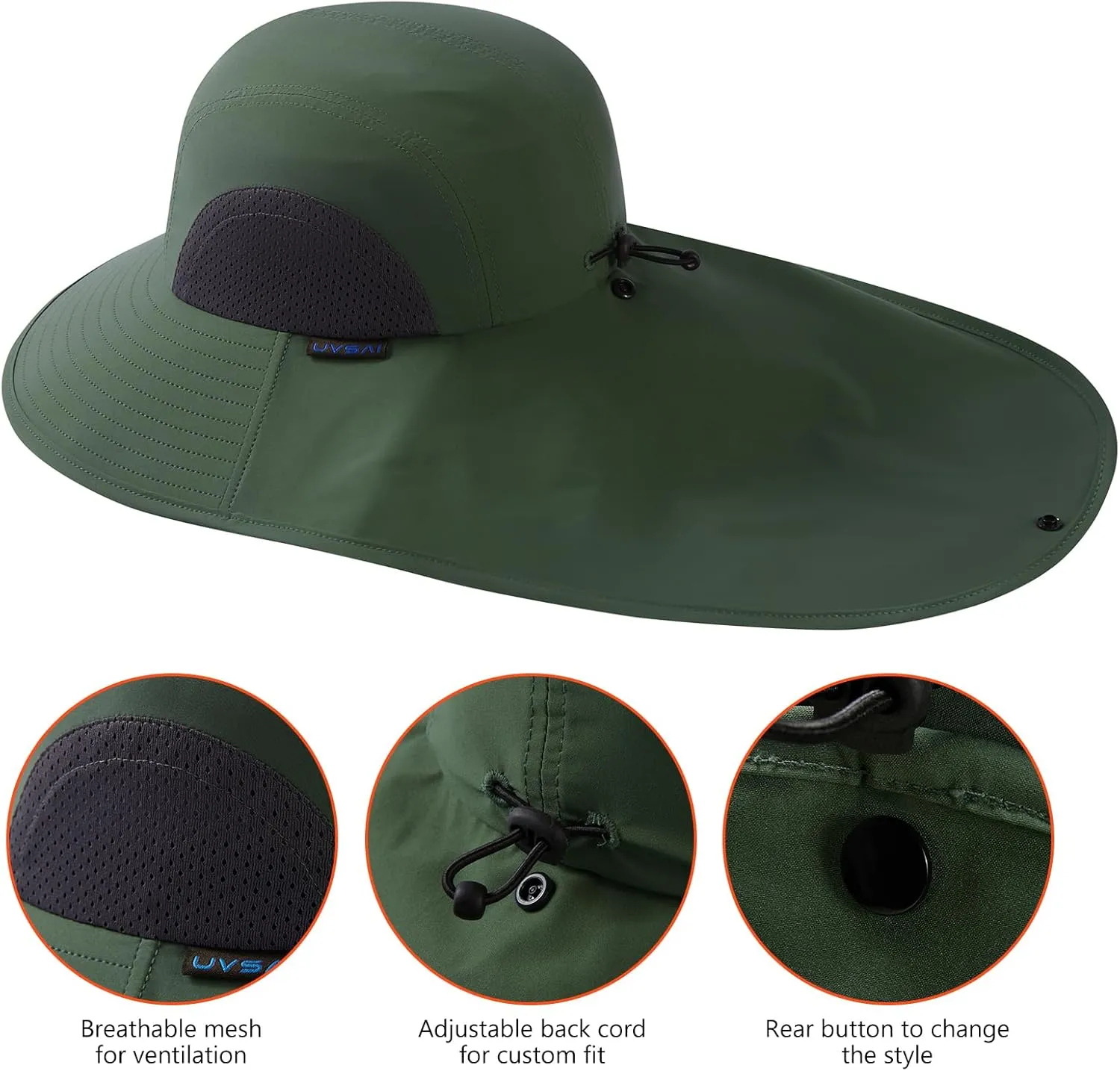 UPF 50  Foldable Sun Hats Wide Brim with Large Neck Flap for Men Women UV Protection Gardening Fishing Beach Hat