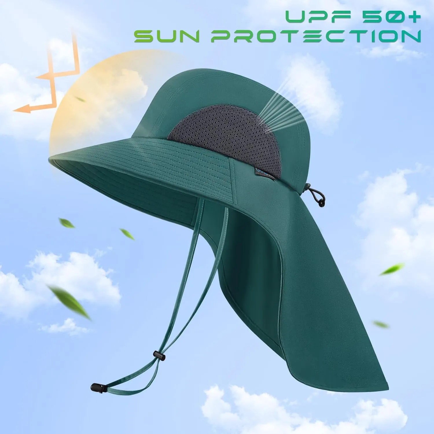 UPF 50  Foldable Sun Hats Wide Brim with Large Neck Flap for Men Women UV Protection Gardening Fishing Beach Hat