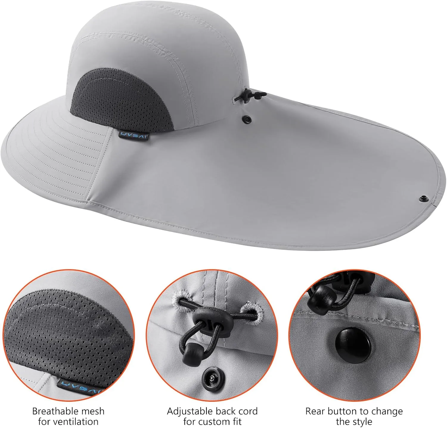 UPF 50  Foldable Sun Hats Wide Brim with Large Neck Flap for Men Women UV Protection Gardening Fishing Beach Hat