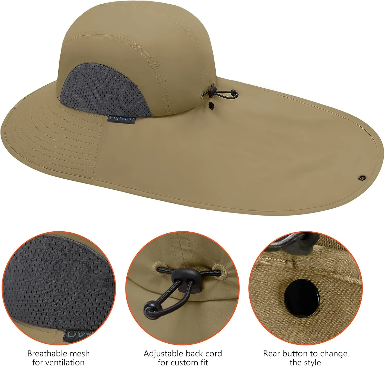 UPF 50  Foldable Sun Hats Wide Brim with Large Neck Flap for Men Women UV Protection Gardening Fishing Beach Hat