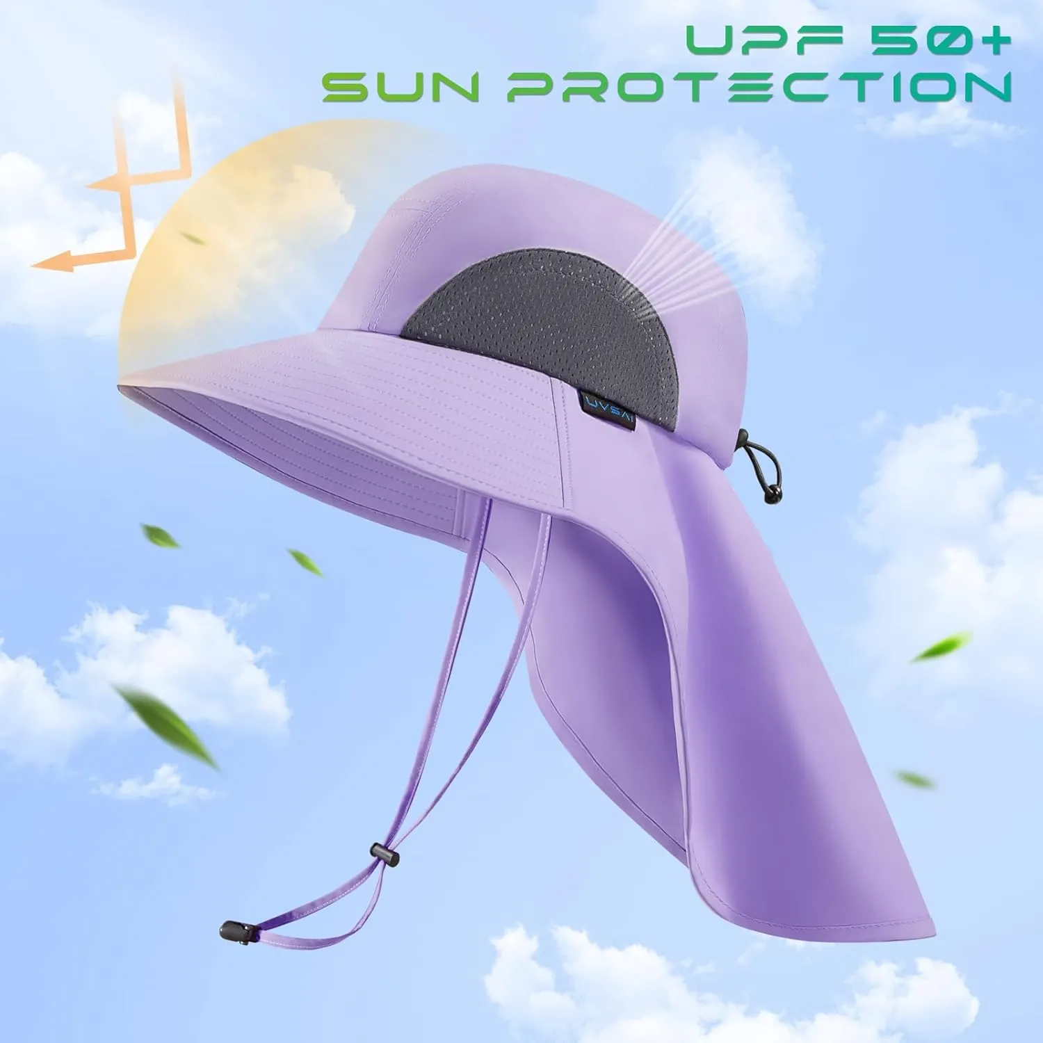 UPF 50  Foldable Sun Hats Wide Brim with Large Neck Flap for Men Women UV Protection Gardening Fishing Beach Hat
