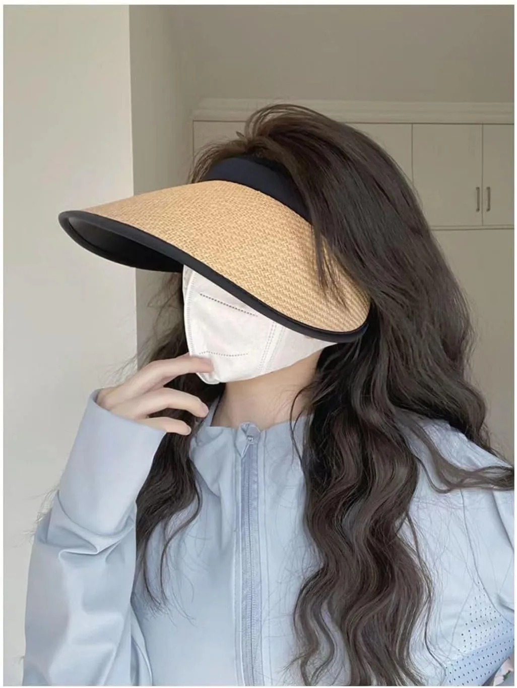 UPF 50  Sun Visors for Women Wide Brim Beach Hat Foldable Straw Visor Hat Summer Packable