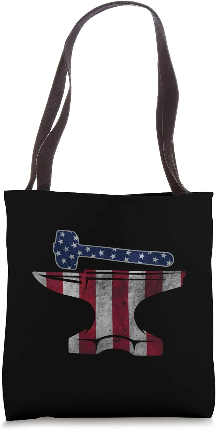 US American Flag Independence Forging Anvil Blacksmith Dad Tote Bag