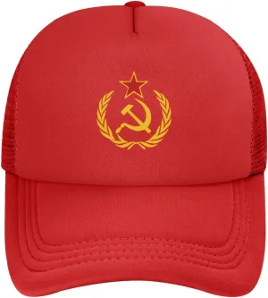USSR Hammer & Sickle Trucker Cap Adjustable Solid Color Mesh Baseball Cap for Men Women Black