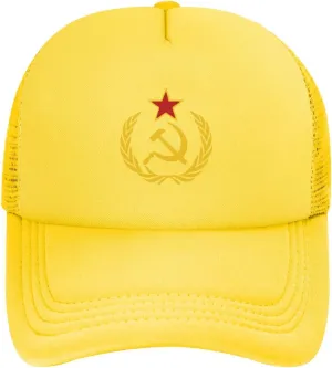 USSR Hammer & Sickle Trucker Cap Adjustable Solid Color Mesh Baseball Cap for Men Women Black