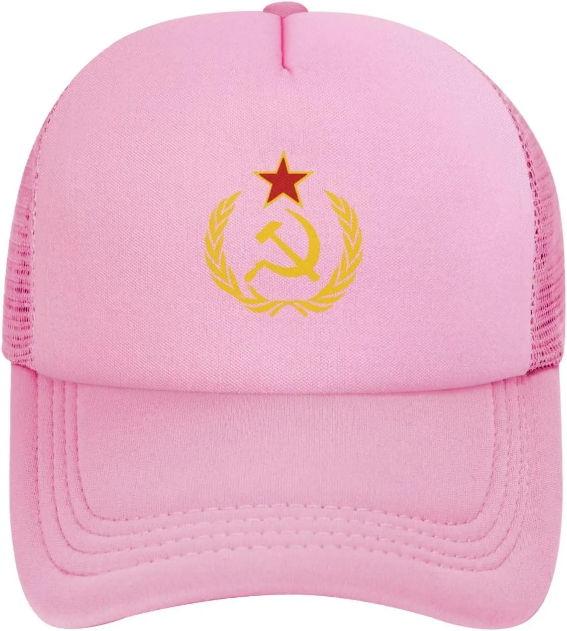 USSR Hammer & Sickle Trucker Cap Adjustable Solid Color Mesh Baseball Cap for Men Women Black