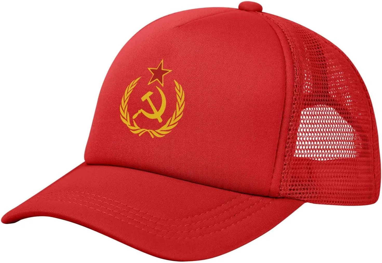 USSR Hammer & Sickle Trucker Cap Adjustable Solid Color Mesh Baseball Cap for Men Women Black
