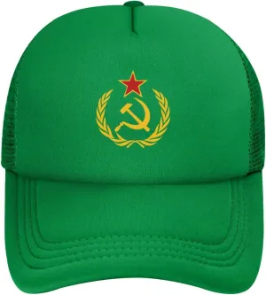 USSR Hammer & Sickle Trucker Cap Adjustable Solid Color Mesh Baseball Cap for Men Women Black