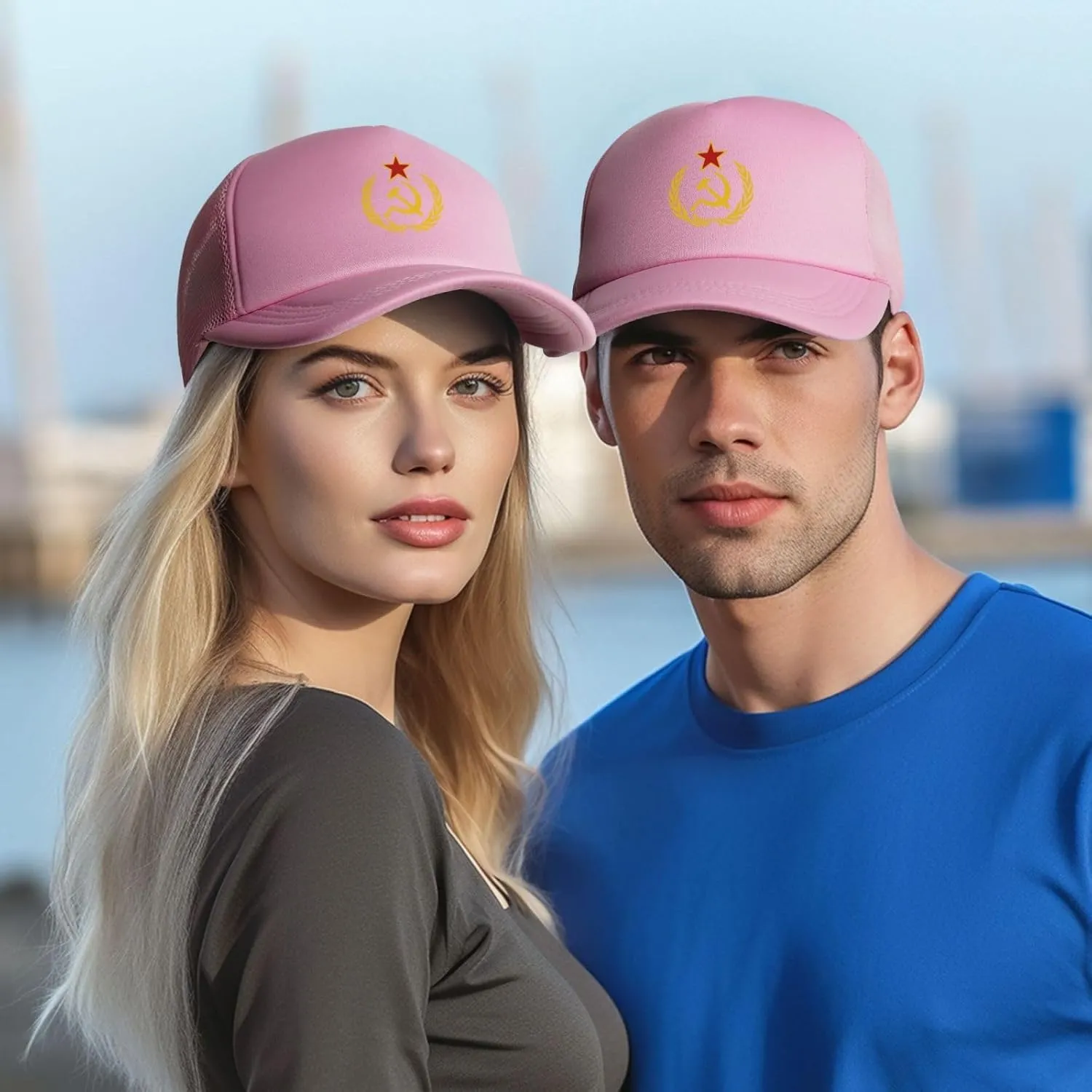 USSR Hammer & Sickle Trucker Cap Adjustable Solid Color Mesh Baseball Cap for Men Women Black