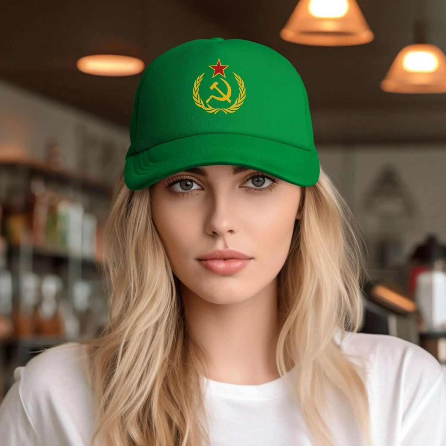 USSR Hammer & Sickle Trucker Cap Adjustable Solid Color Mesh Baseball Cap for Men Women Black