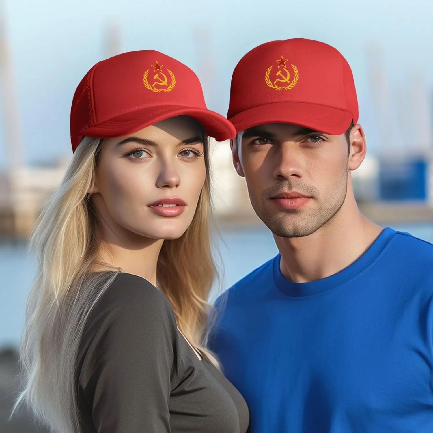 USSR Hammer & Sickle Trucker Cap Adjustable Solid Color Mesh Baseball Cap for Men Women Black