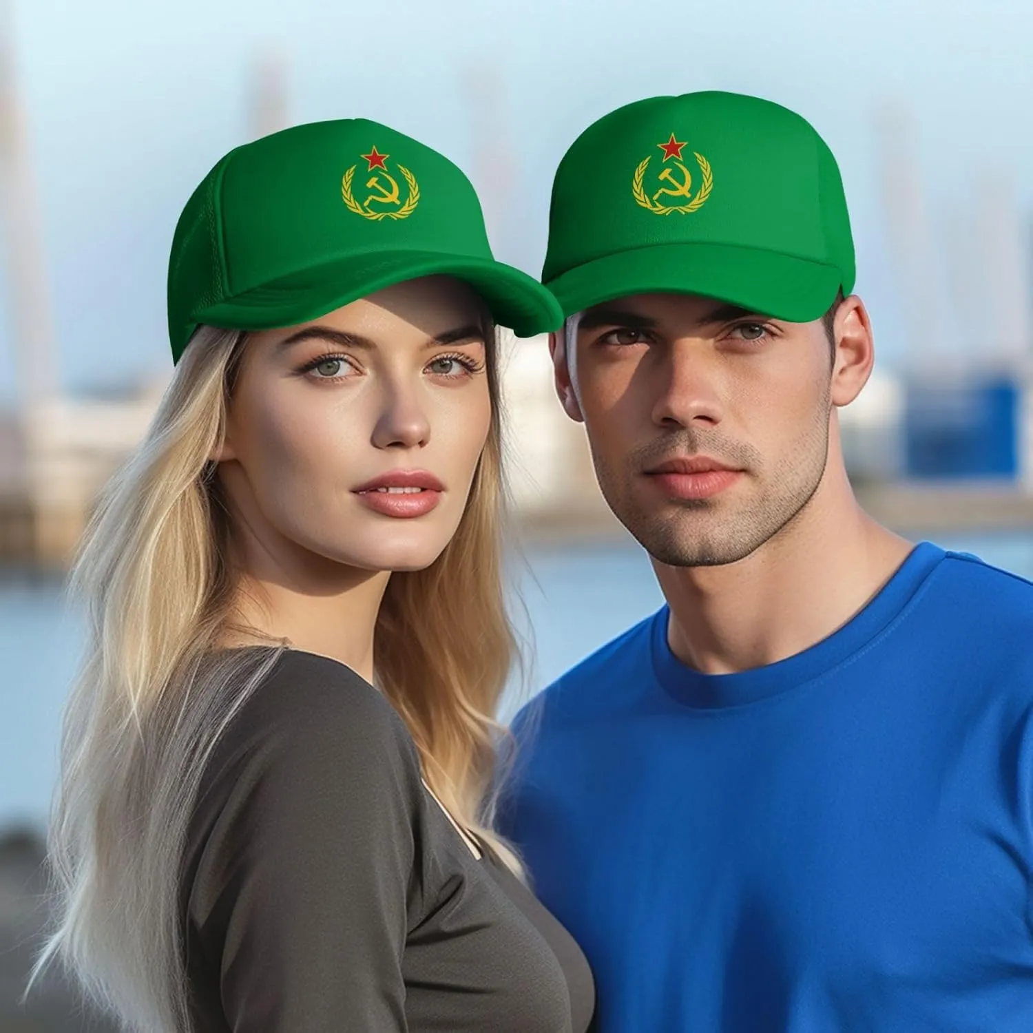USSR Hammer & Sickle Trucker Cap Adjustable Solid Color Mesh Baseball Cap for Men Women Black