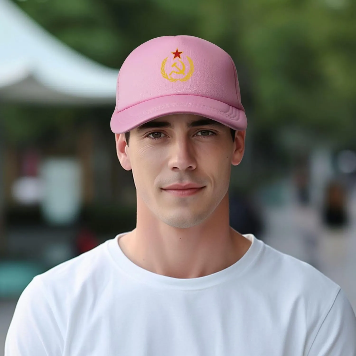 USSR Hammer & Sickle Trucker Cap Adjustable Solid Color Mesh Baseball Cap for Men Women Black