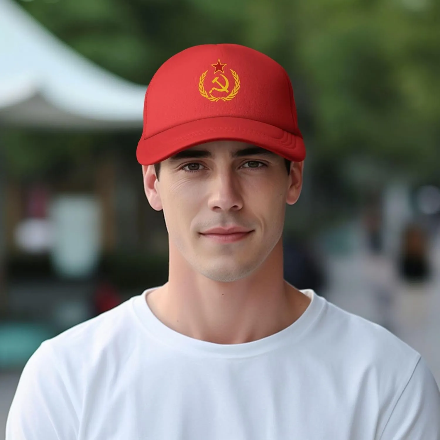 USSR Hammer & Sickle Trucker Cap Adjustable Solid Color Mesh Baseball Cap for Men Women Black